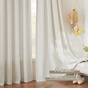 RYB HOME Sheer Linen Blended Curtains Flax Linen Semi Transparent Sheer Drapes, Privacy Protected Soften Sunlight for Living Room, Sliding Doors, Classroom, Hotel, W 52 x L 95 inch, Linen, Set of 2