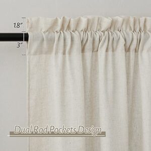 RYB HOME Sheer Linen Blended Curtains Flax Linen Semi Transparent Sheer Drapes, Privacy Protected Soften Sunlight for Living Room, Sliding Doors, Classroom, Hotel, W 52 x L 95 inch, Linen, Set of 2