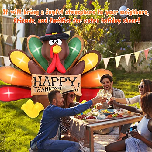 MICOCAH 6FT Thanksgiving Inflatables Turkey Decor With Pilgrim Hat ...