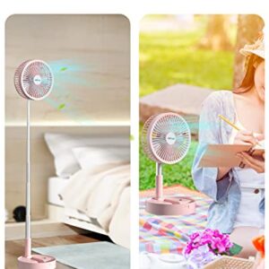 AICase Stand Fan,Folding Portable Telescopic Floor/USB Desk Fan with 7200mAh Rechargeable Battery,4 Speeds Super Quiet Adjustable Height and Head Great for Office Home Outdoor Camping-pink
