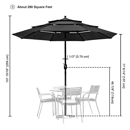 Yescom UV70+ 3-Tiers 11ft Solar Powered LED Patio Umbrella with Crank Tilt for Garden Yard Pool Market Deck Table Black