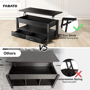 FABATO 41.7'' Lift Top Coffee Table with 2 Storage Drawer Hidden Compartment Open Storage Shelf for Living Room Folding Wood End Table (Black)