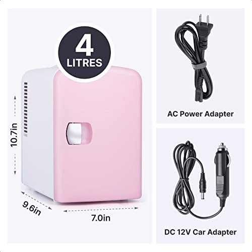 Living Enrichment Mini Fridge Chilling and Warming, AC/DC Power Portable Refrigerator, 4L 6 Cans Capacity, for Skincare, Foods, Medications, Milk, Home and Travel Pink White