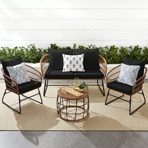 best choice products 4-piece outdoor rope wicker patio conversation set, modern contemporary furniture for backyard, balcony, porch w/loveseat, plush cushions, coffee table, steel frame - black