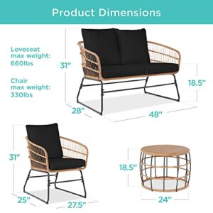 Best Choice Products 4-Piece Outdoor Rope Wicker Patio Conversation Set, Modern Contemporary Furniture for Backyard, Balcony, Porch w/Loveseat, Plush Cushions, Coffee Table, Steel Frame - Black