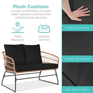 Best Choice Products 4-Piece Outdoor Rope Wicker Patio Conversation Set, Modern Contemporary Furniture for Backyard, Balcony, Porch w/Loveseat, Plush Cushions, Coffee Table, Steel Frame - Black