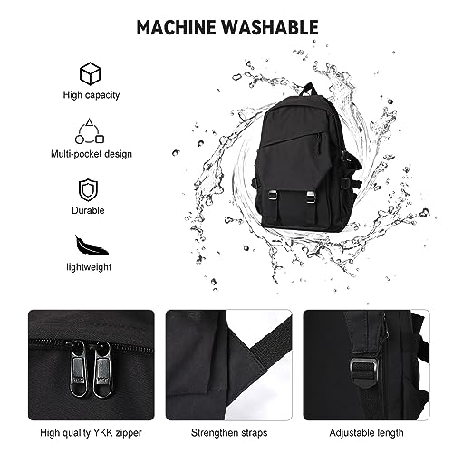 Casual Daypack Large upgraded version College Laptop Backpack for Men Women Water Resistant Lightweight School Bag Travel Rucksack for Sports High School Middle Bookbag for girls Size L(Black)