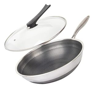 cathylin wok pan stainless steel stir-fry wok with lid 12.5" non stick skillet with stay-cool handle pfoa free suitable for induction, ceramic, electric, and gas cooktops