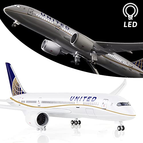 Lose Fun Park 1:130 Scale Large Model Airplane United Airlines Boeing 787 Plane Models Diecast Airplanes with LED Light for Collection or Gift