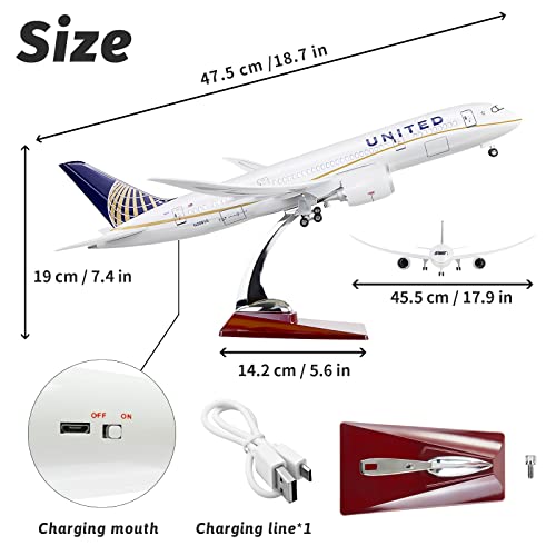 Lose Fun Park 1:130 Scale Large Model Airplane United Airlines Boeing 787 Plane Models Diecast Airplanes with LED Light for Collection or Gift