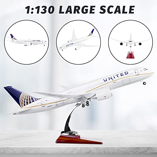 Lose Fun Park 1:130 Scale Large Model Airplane United Airlines Boeing 787 Plane Models Diecast Airplanes with LED Light for Collection or Gift