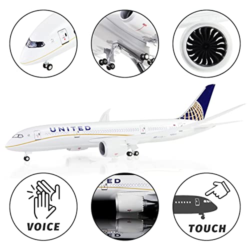 Lose Fun Park 1:130 Scale Large Model Airplane United Airlines Boeing 787 Plane Models Diecast Airplanes with LED Light for Collection or Gift