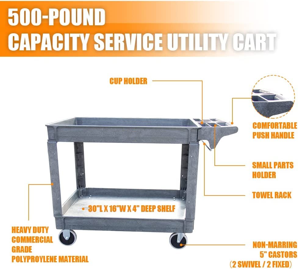 HPDMC 500 lbs Capacity Service Utility Cart, 30'' x 16''