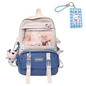 bersauji kawaii backpack with card cover pendant pins accessories cute aesthetic backpack large capacity laptop bag
