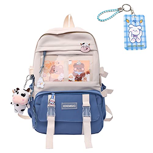 Bersauji Kawaii Backpack with Card Cover Pendant Pins Accessories Cute Aesthetic Backpack Large Capacity Laptop Bag