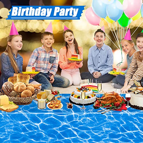 Kesfey 3 Packs Ocean Wave Tablecloths 54 x 108 Inch Water Print Table Cover Splashproof Plastic Ocean Party Table Cloths with Sea Backdrop for Beach Birthday Party Decoration Shower Supplies