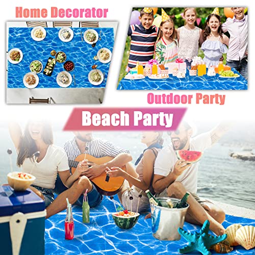 Kesfey 3 Packs Ocean Wave Tablecloths 54 x 108 Inch Water Print Table Cover Splashproof Plastic Ocean Party Table Cloths with Sea Backdrop for Beach Birthday Party Decoration Shower Supplies