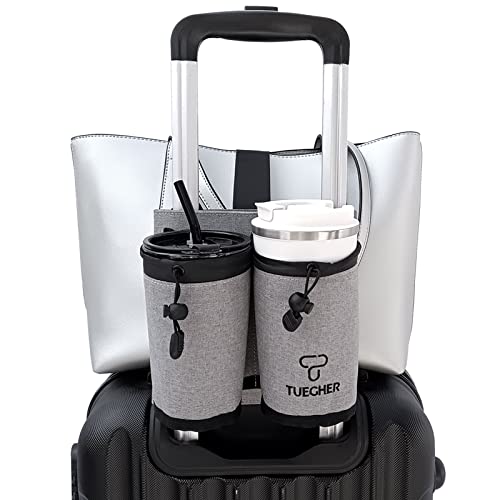 Tuegher 3 in 1 Travel Luggage Cup Holder, Luggage Straps, Shoulder Bag for Suitcases add a Bag, Travel Carry-on Luggage Helper,Travel Accessory for Duffel, Tote, Laptop Bag (Patent Pending)