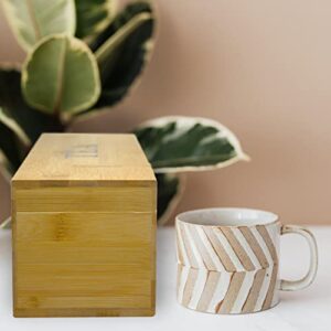 Zen Earth Inspired Bamboo Tea Organizer Box Chemical Free Eco-Friendly Big, Tall, Adjustable Cubbies Natural Wooden Storage Chest (4-Slot Rectangle 14.3"x 4.4" x 4.2" with TEA print design)