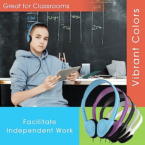 Redskypower 10 Pack Multi Color Kid's Wired On Ear Headphones, Individually Bagged, Disposable Headphones Ideal for Students in Classroom Libraries Schools, Bulk Wholesale