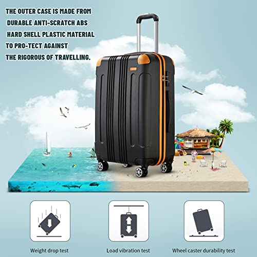 Joyway Luggage 10-Piece Sets,ABS Hardside Suitcase with Spinner Wheels,TSA Lock Luggage Sets for Women and Men(Black&Orange)