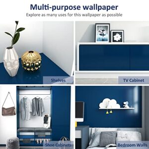 WESTICK Navy Peel and Stick Wallpaper Blue Contact Paper Self Adhesive Removable Cabinet Contact Paper Dark Blue Wallpaper for Kids Bedroom Walls Matte Blue Wall Paper Solid Color 17.71" x 196"