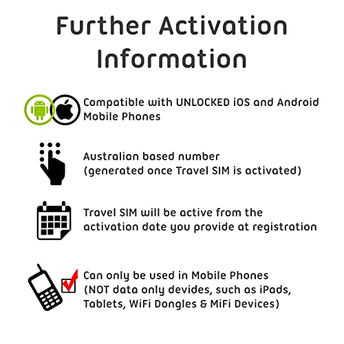 Australia SIM Card (40 GB, 28 Days)- Optus Prepaid SIM Card w/Unlimited Minutes & SMS to Australian Mobiles- 3-in-1 4G Hotspot Card w/Tethering- Standard, Micro, & Nano SIM Card for Unlocked Phones