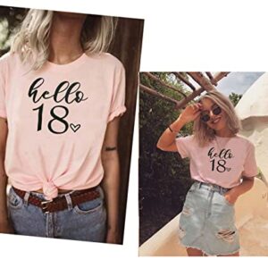 HEYO Women 18th Birthday Hello 18 Shirt Pink, Medium