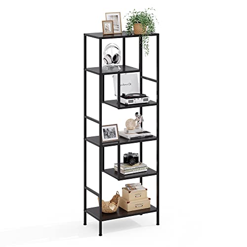 LINSY HOME Bookshelf, 5 Tier Wood and Metal Book Shelf, 68 Inches Display Tall Bookcase, Open Display Shelves for Living Room Bedroom Home Office, Black