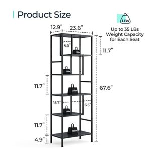 LINSY HOME Bookshelf, 5 Tier Wood and Metal Book Shelf, 68 Inches Display Tall Bookcase, Open Display Shelves for Living Room Bedroom Home Office, Black