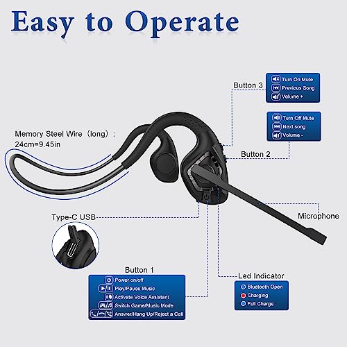 BANIGIPA Open Ear Headphones, Air Conduction Bluetooth Headset, Wireless Earphones Stereo w/Noise-Canceling Boom Microphone, 10 Hrs Playtime, Light and Comfortable for Cell Phone Sport Office Driving