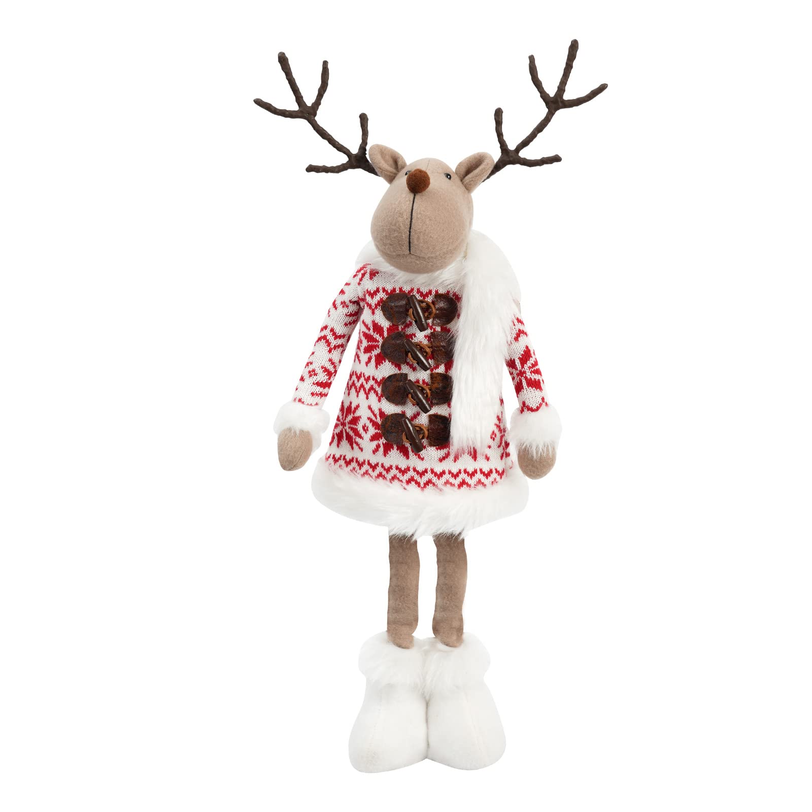 ALLYORS Christmas Standing Reindeer 20 inch,Xmas Stuffed Reindeer Standing Figure with Extendable Legs for Christmas Floor Decor, Xmas Fireplace, Indoor/Outdoor Home Decoration