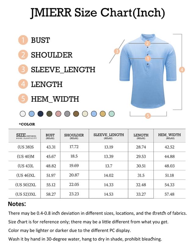 JMIERR Mens Casual Cotton Linen Texture Henley Shirt Short Sleeve Button Down Shirt Summer Beach Tropical Cruise Shirts US 40(M) Sky Blue