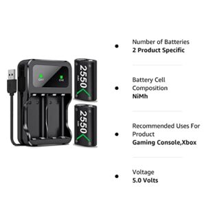 Mocagen Rechargeable Battery Pack for Xbox One/Xbox Series X|S Controller Battery, 2 X 2550mAh One S/Xbox X/Xbox Elite Batteries, 2 Pack-Green (Q08S-MG-US)