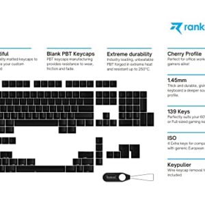 Ranked Blank Premium Keycap Set | 1.4 mm Thick PBT | Cherry Profile for Mechanical Keyboard (Black, 139 Keys)