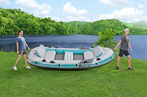 Bestway Hydro-Force Adventure Elite X5 Inflatable 5 Person Water Raft Outdoor Floating Boat Set | Includes Inflatable Boat, Aluminum Oars, Hand-Pump, Carry Bag and Gear Pouch