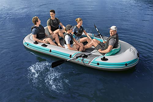 Bestway Hydro-Force Adventure Elite X5 Inflatable 5 Person Water Raft Outdoor Floating Boat Set | Includes Inflatable Boat, Aluminum Oars, Hand-Pump, Carry Bag and Gear Pouch