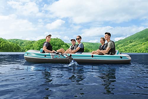 Bestway Hydro-Force Adventure Elite X5 Inflatable 5 Person Water Raft Outdoor Floating Boat Set | Includes Inflatable Boat, Aluminum Oars, Hand-Pump, Carry Bag and Gear Pouch