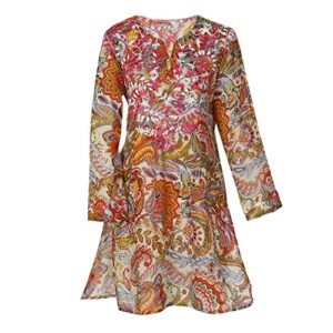 floriana womens floral embroidered blouse - long tunic, cute tops for women pink, small