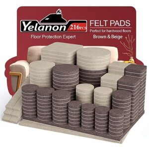 felt furniture pads - 216 pcs furniture pads hardwoods floors self adhesive, cuttable felt chair pads, anti scratch floor protectors for furniture feet chair legs, furniture felt pads,beige & brown