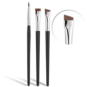 fine angled eyeliner brush, jassins ultra thin precision makeup brushes set, point eyeliner, synthetic bristles eye makeup tool (3 pcs)