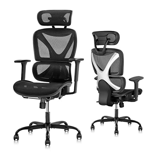 GABRYLLY Ergonomic Office Chair with Lumbar Support, Big and Tall Mesh Chairs with Adjustable 3D Arms, Headrest & Soft Seat, Large Desk Chair for Home Gaming,Black