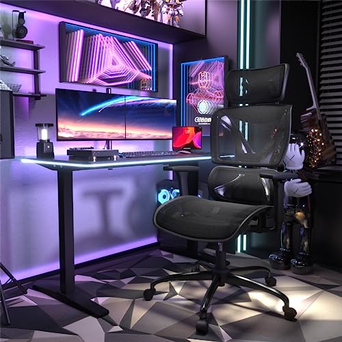 GABRYLLY Ergonomic Office Chair with Lumbar Support, Big and Tall Mesh Chairs with Adjustable 3D Arms, Headrest & Soft Seat, Large Desk Chair for Home Gaming,Black