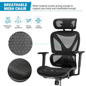 GABRYLLY Ergonomic Office Chair with Lumbar Support, Big and Tall Mesh Chairs with Adjustable 3D Arms, Headrest & Soft Seat, Large Desk Chair for Home Gaming,Black