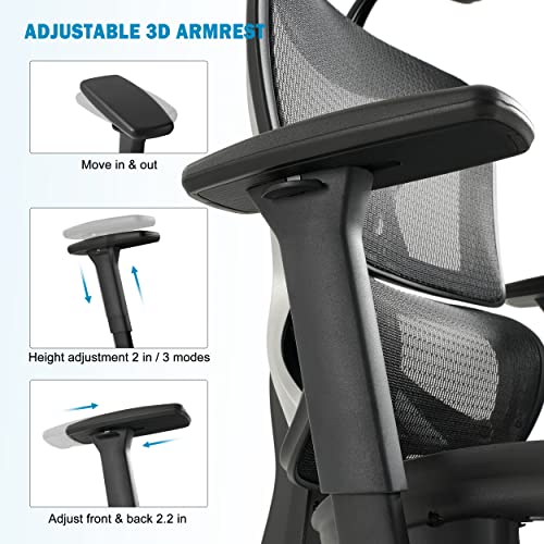 GABRYLLY Ergonomic Office Chair with Lumbar Support, Big and Tall Mesh Chairs with Adjustable 3D Arms, Headrest & Soft Seat, Large Desk Chair for Home Gaming,Black