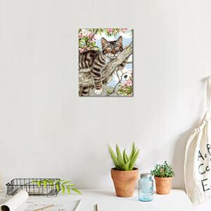 TISHIRON DIY Paint by Numbers Hand Painting Cat Series on Canvas for Adults Beginner Kids Drawing with Brushes Festival Gift House Decorations No Frame Cat Snuggling in The Treetops-16x20inch