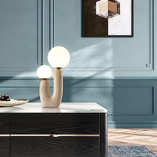 ACLBLK 2-Lights Nordic Simplicity Resin Table Lamp Post-Modern Creative Glass Desk Light G9 Bedroom Bedside Night Light for Villa Living Room Office Library Homestay Hotel Exhibition Hall