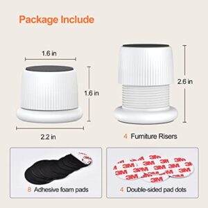 xuenair Adjustable Furniture Bed Risers, 1.6-2.6 inch Bed Risers White, Durable Plastic and Anti Slip Couch Risers 2 inch for Sofa Bed Table and Chair Lifts(White - 4 pcs)