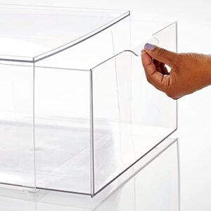 mDesign Plastic Stackable Closet Storage Organizer Bin Containers with Front Pull Drawer for Cabinet, Desk, Shelf, Cupboard, or Dresser Organization - Lumiere Collection - 2 Pack - Clear