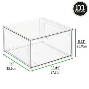 mDesign Plastic Stackable Closet Storage Organizer Bin Containers with Front Pull Drawer for Cabinet, Desk, Shelf, Cupboard, or Dresser Organization - Lumiere Collection - 2 Pack - Clear